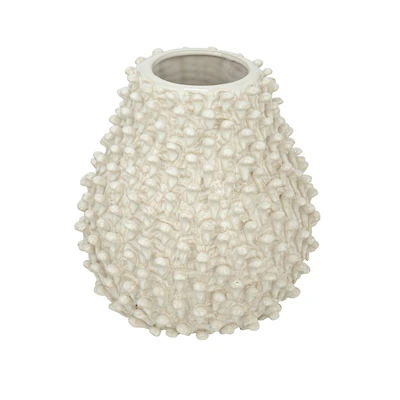 Hello Honey® 10" Cream Round Embossed Stoneware Formed Vase