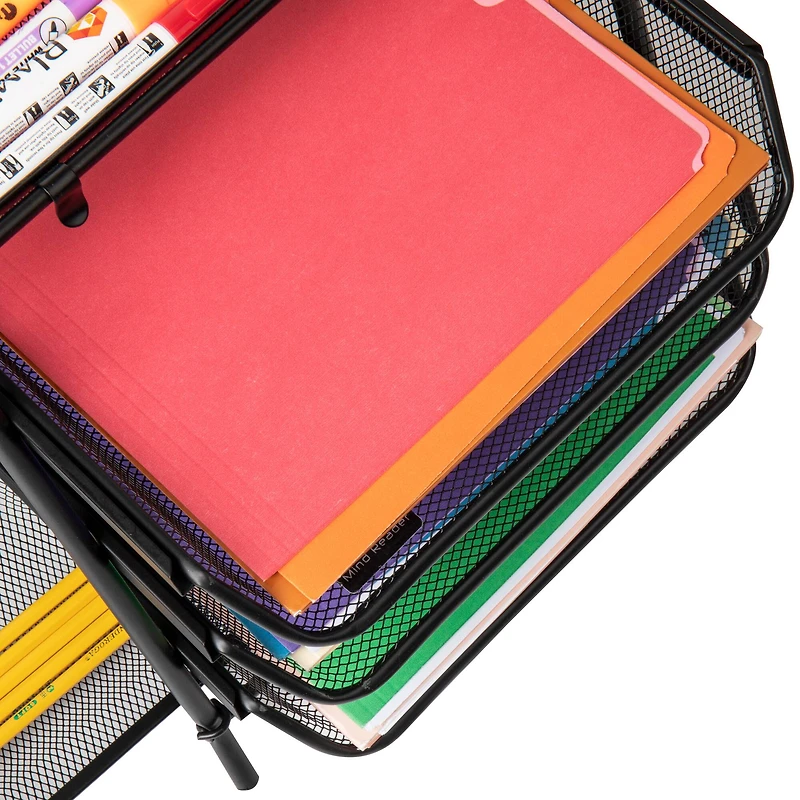 Mind Reader Black 3-Tray Desktop Document Organizer with Pull Out Drawer