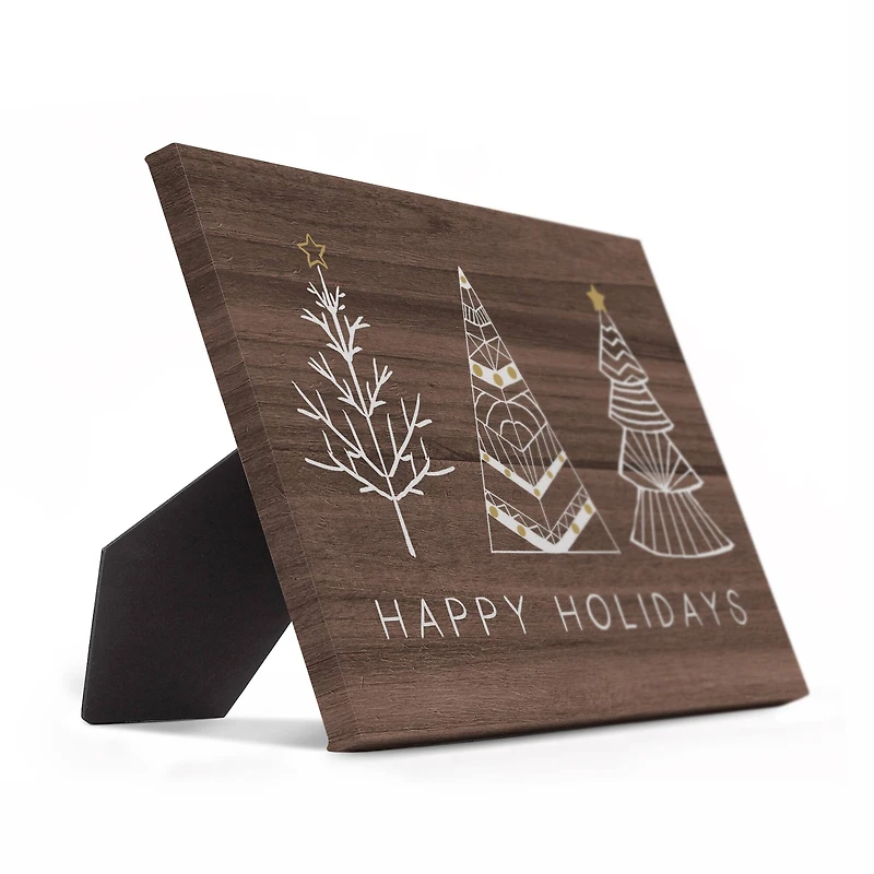Happy Holidays Doodle Trees On Wood Tabletop Canvas