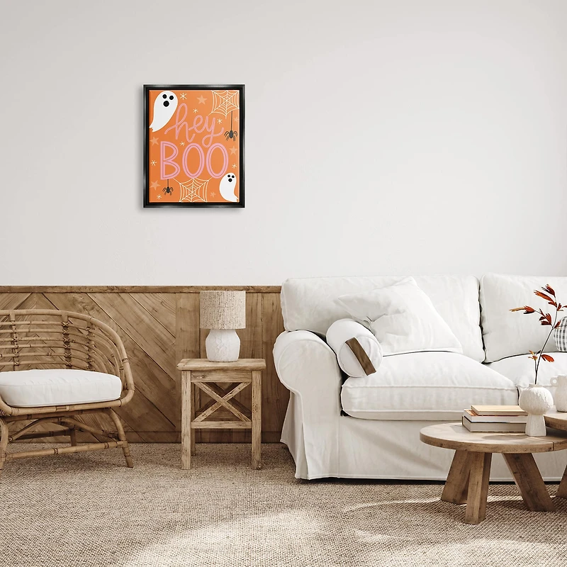 Stupell Industries Hey Boo Orange Halloween Ghosts Framed Floater Canvas Wall Art
