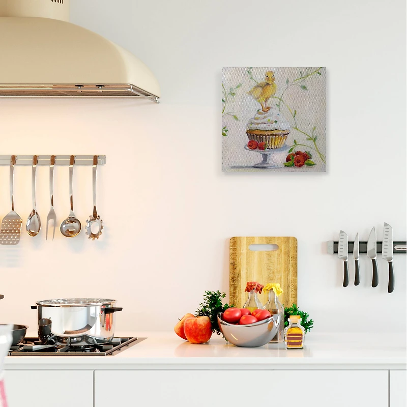 Stupell Industries Baby Duck on Raspberry Cupcake Canvas Wall Art