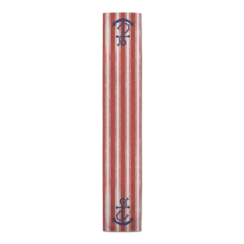 Red Stripes & Anchors Poly Twill Table Runner