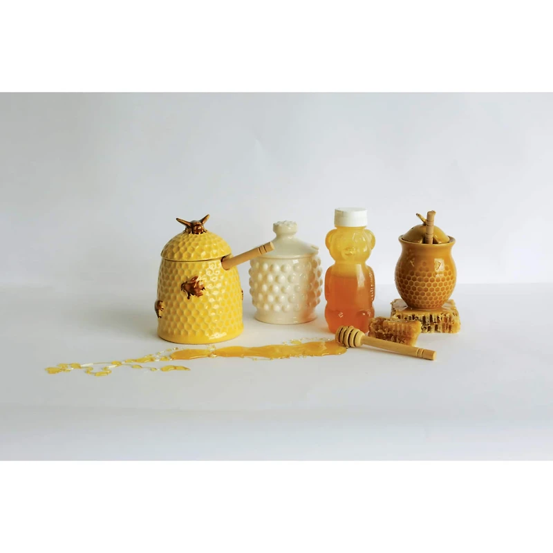 Hello Honey® 5" White Ceramic Hobnail Style Honey Jar Set