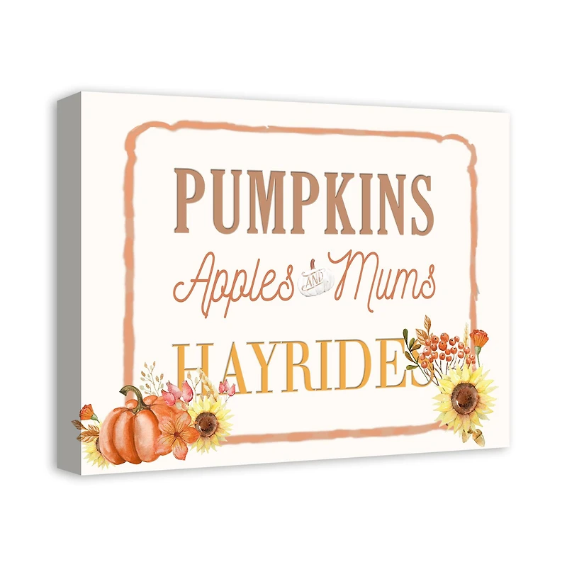 Pumpkins & Hayrides Farm Sign Canvas Wall Art