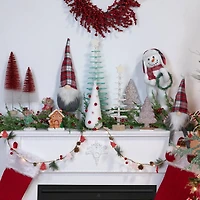 12" White Plush Christmas Cone Tree with Red Pompom Ornaments