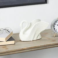 10.5" Ceramic Swan with Textured Grooves Sculpture