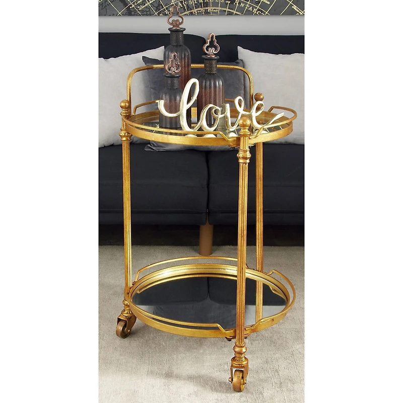 Brass Iron Bar Cart, 31" x 19" x 18"