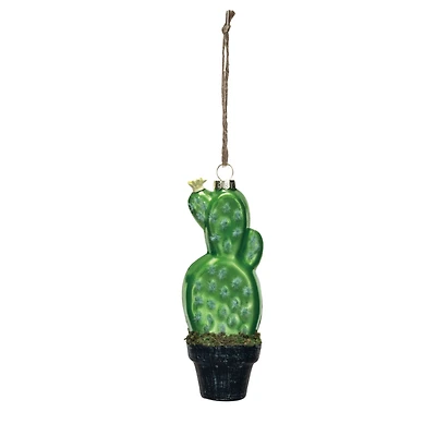 Hello Honey® 5.5" Hand-Painted Glass Potted Cactus Ornament