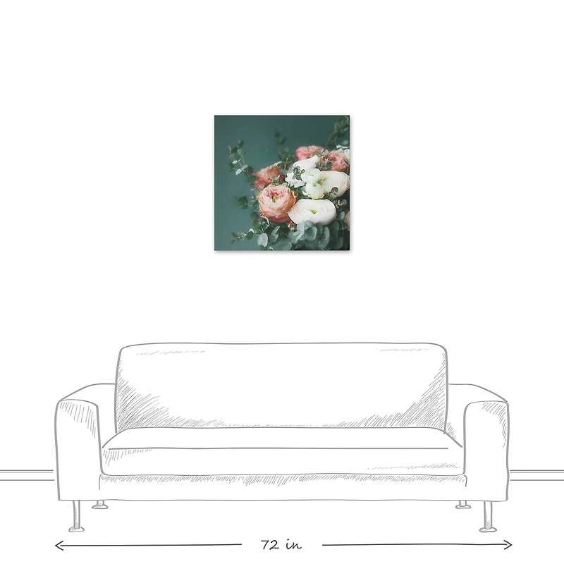 Emerald and Pink Eucalyptus Bouquet  24" x 24" Canvas Wall Art
