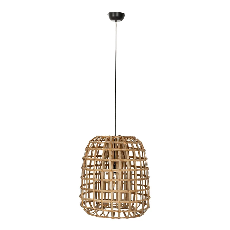 Hello Honey® 18" Natural Round Woven Rattan & Bamboo Pendant Lamp