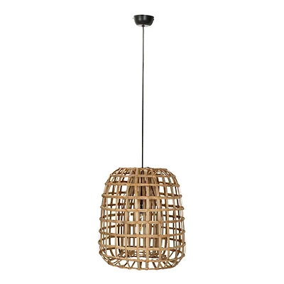 Hello Honey® 18" Natural Round Woven Rattan & Bamboo Pendant Lamp