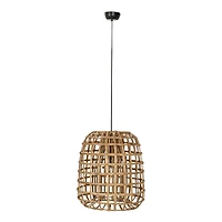 Hello Honey® 18" Natural Round Woven Rattan & Bamboo Pendant Lamp