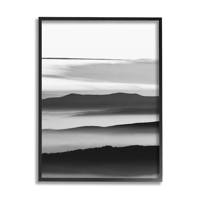 Stupell Industries Misty Clouds Eerie Mountain Landscape Black White in Black Frame Wall Art
