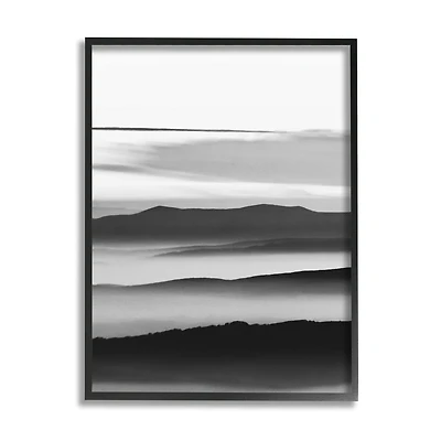 Stupell Industries Misty Clouds Eerie Mountain Landscape Black White in Black Frame Wall Art