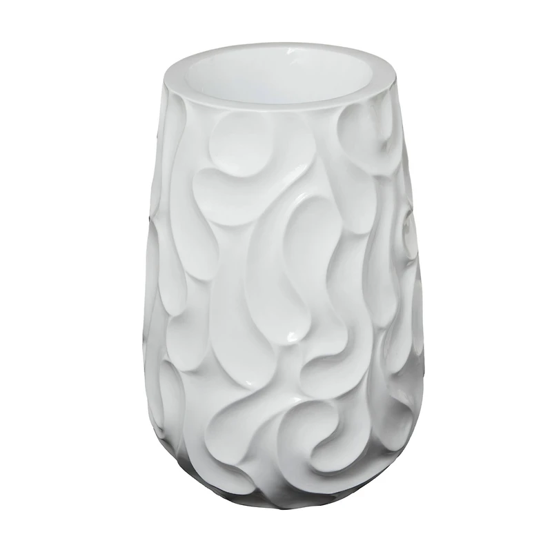 24" White Wave Textured Vase