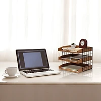 Elegant Designs Natural Wood Desk Organizer Letter Tray with 3 Shelves