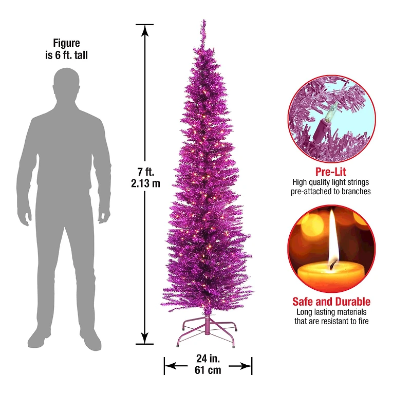 7ft. Pre-Lit Pink Tinsel Artificial Christmas Tree