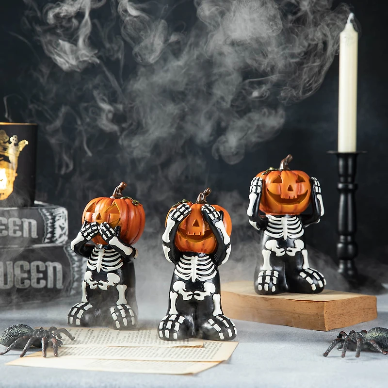 Glitzhome® 5.75" Halloween Skeleton Pumpkin Table Décor Set