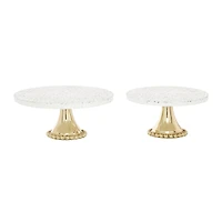 Set of 2 Gold Stoneware Natural Cake Stand, 12", 10"