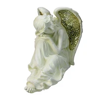 12" Distressed Ivory & Golden Mosaic Glass Winged Resting Angel Outdoor Garden Statue
