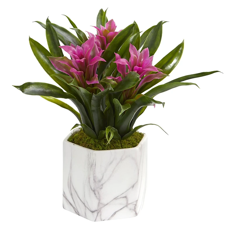 11" Purple Bromeliad in Marble Finished Vase