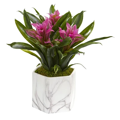 11" Purple Bromeliad in Marble Finished Vase