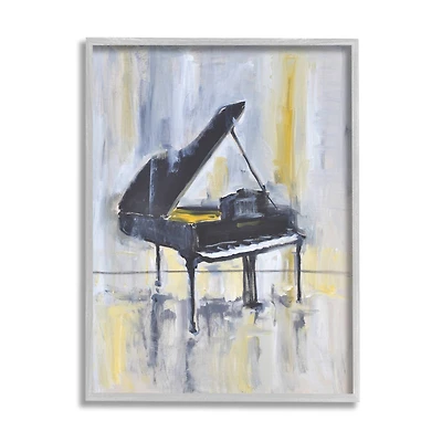 Stupell Industries Distressed Grand Piano Wall Art in Gray Frame