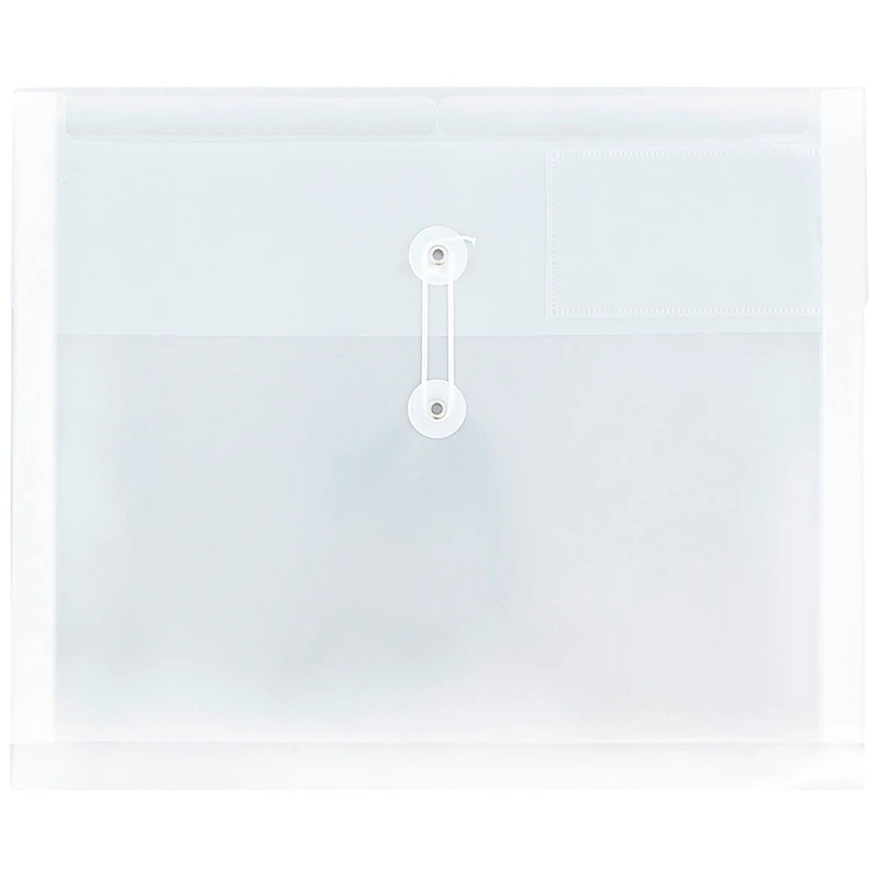 JAM Paper 12.75" x 10.5" Clear Plastic Button & String Tie Closure Envelopes, 12ct.