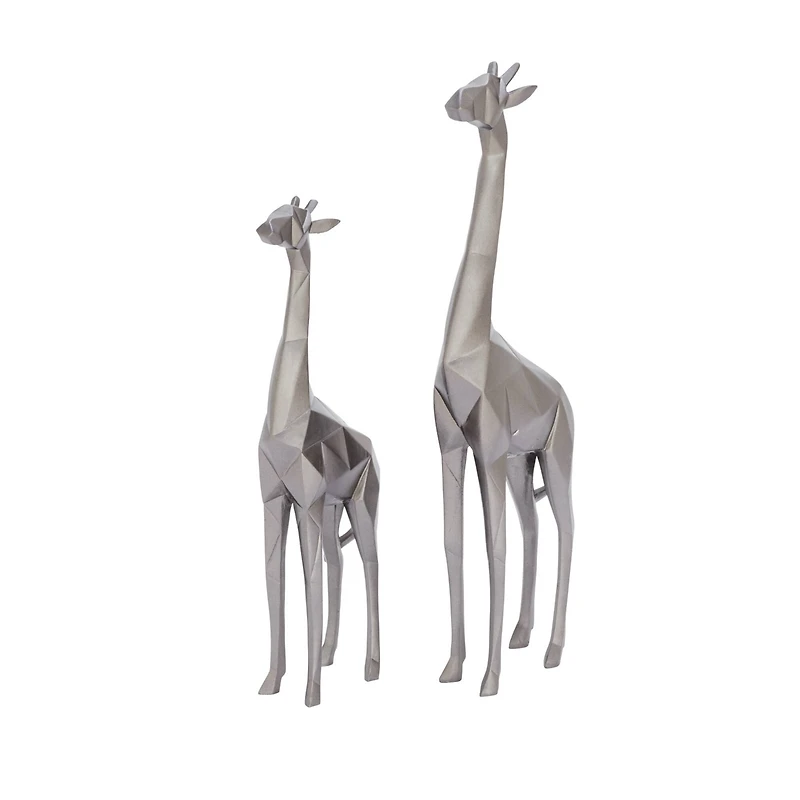 CosmoLiving by Cosmopolitan Silver Polystone Modern Giraffe Sculpture Set