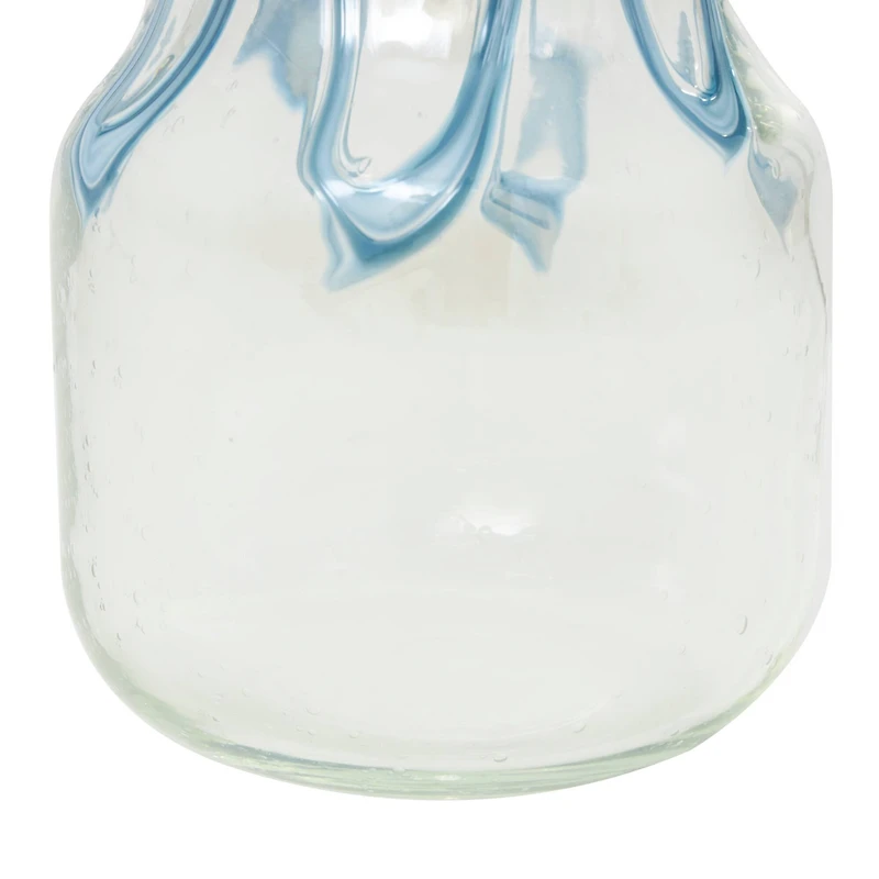10" Cream with Wavy Blue Design Abstract Glass Vase