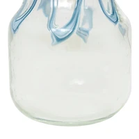 10" Cream with Wavy Blue Design Abstract Glass Vase