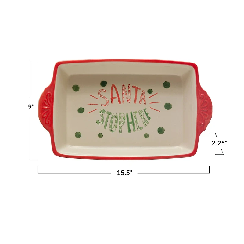 Hello Honey® 2.5qt. Santa Stop Here Hand-Painted Stoneware Baker with Handles
