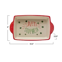 Hello Honey® 2.5qt. Santa Stop Here Hand-Painted Stoneware Baker with Handles