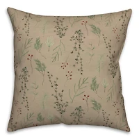Pine Greenery on Brown Square Throw Pillow