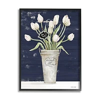 Stupell Industries Charming White Tulip Bouquet over Rustic Blue Framed Wall Art