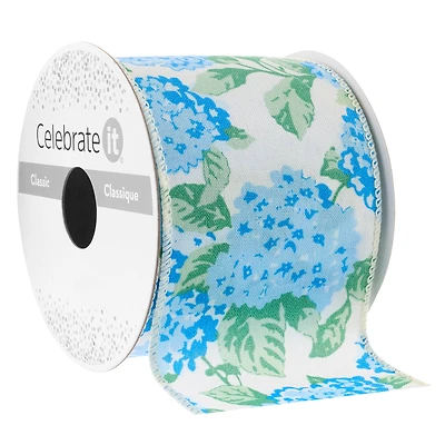 2.5" x 3yd. Blue & Green Floral Wired Edge Ribbon by Celebrate It™