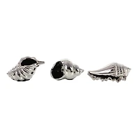 Set of 3 Silver Ceramic Coastal Shell Sculpture, 8", 7", 6"