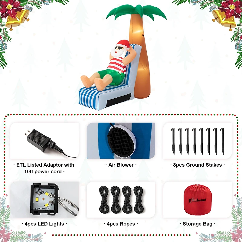 Glitzhome® 6ft. LED Lighted Santa Under Coconut Tree Inflatable Décor