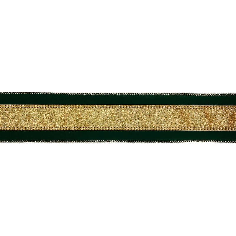 2.5" x 20ft. Green with Gold Stripe Wired Ribbon by Celebrate It®