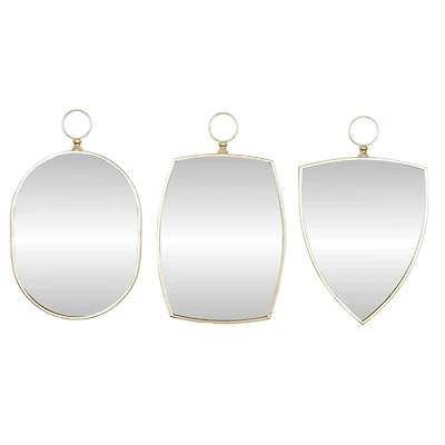 Set of 3 Gold Wood Traditional Wall Mirror 24", 24", 25"