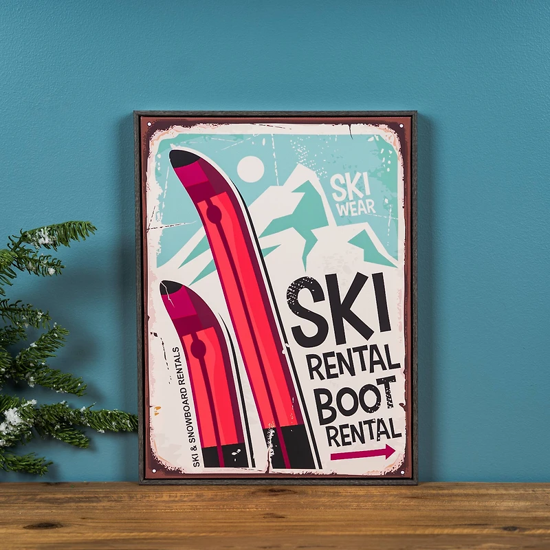 Framed Ski Lodge Wall Sign