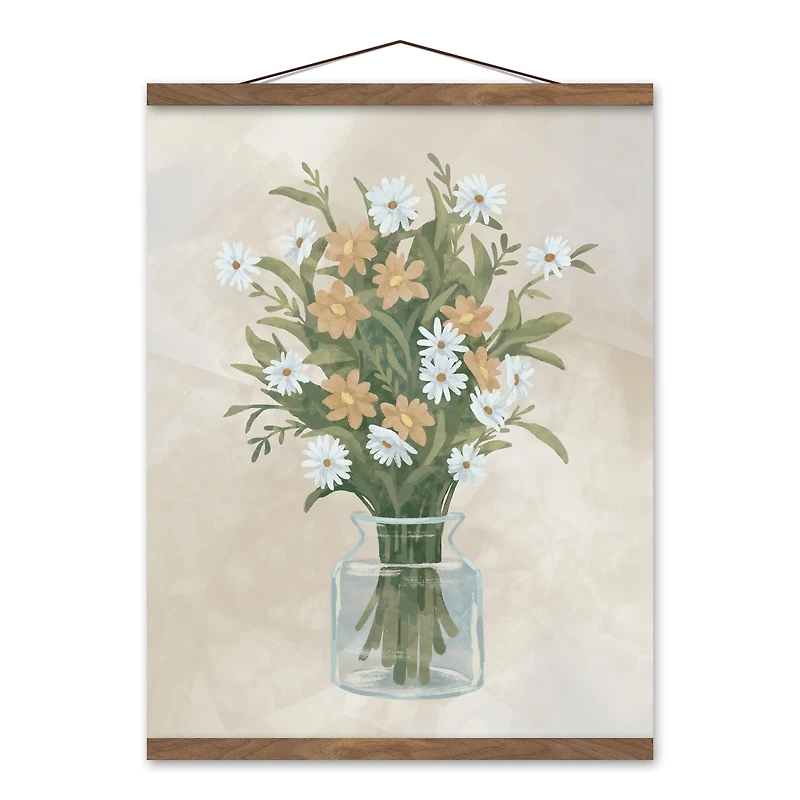 Farmhouse Florals Teak Hanging Canvas
