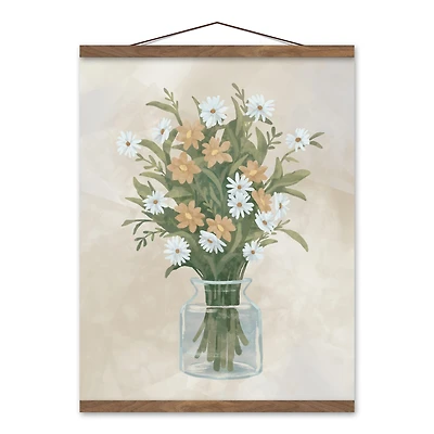 Farmhouse Florals Teak Hanging Canvas