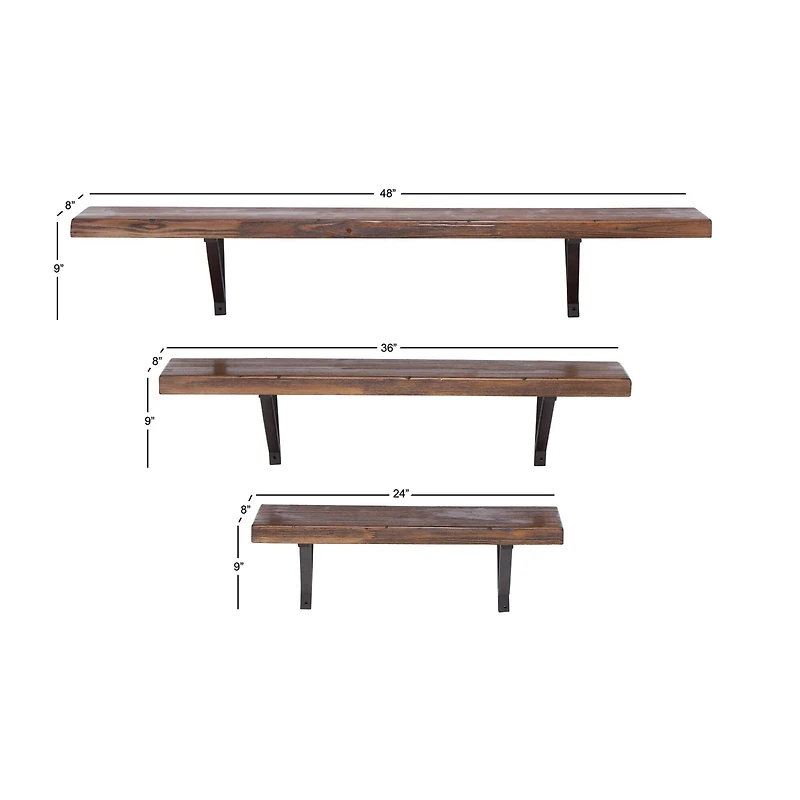 Brown Wood Industrial Wall Shelf Set
