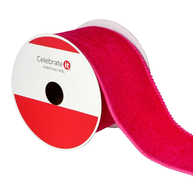 2.5" x 15ft. Hot Pink Wired Velvet Ribbon by Celebrate It®