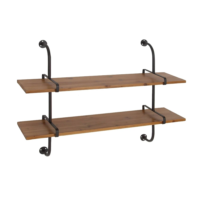 37" Brown Wood Industrial Wall Shelf