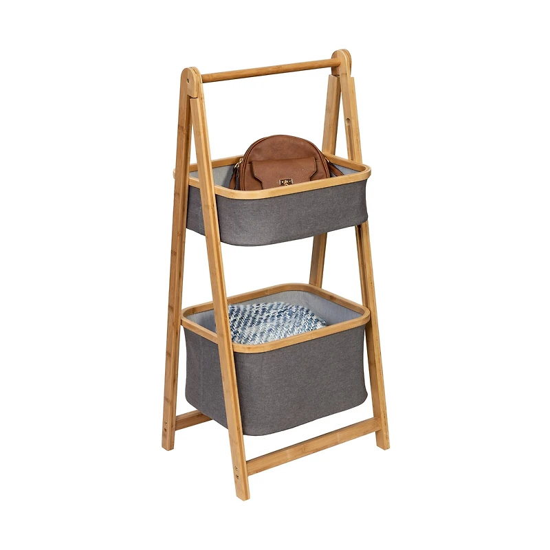 Honey Can Do Bamboo & Canvas 2-Tier Collapsible Shelves