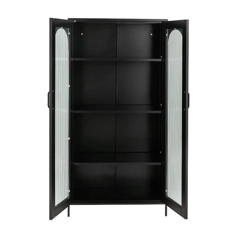 Hello Honey® Black Solstice Tall Metal Curio Storage Cabinet with Arched Glass Doors