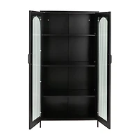 Hello Honey® Black Solstice Tall Metal Curio Storage Cabinet with Arched Glass Doors