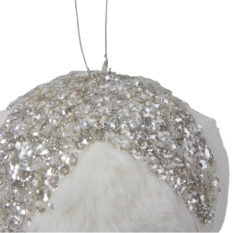 4.25" White And Silver Faux Fur Ball Ornament